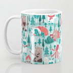 Besties // aqua background white Yeti brown Bigfoot teal and mint trees red and coral details Coffee Mug Gallery Image 3