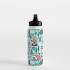 Besties // aqua background white Yeti brown Bigfoot teal and mint trees red and coral details Water Bottle Gallery Image 3