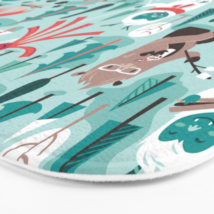 Besties // aqua background white Yeti brown Bigfoot teal and mint trees red and coral details Bath Mat Gallery Image 3