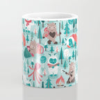 Besties // aqua background white Yeti brown Bigfoot teal and mint trees red and coral details Coffee Mug Gallery Image 4