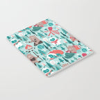Besties // aqua background white Yeti brown Bigfoot teal and mint trees red and coral details Notebook Gallery Image 2