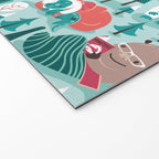 Besties // aqua background white Yeti brown Bigfoot teal and mint trees red and coral details Welcome Mat Gallery Image 2
