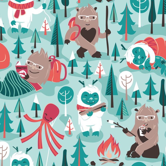 Besties // aqua background white Yeti brown Bigfoot teal and mint trees red and coral details Coffee Mug Gallery Image 2