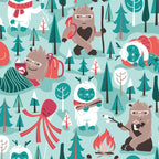 Besties // aqua background white Yeti brown Bigfoot teal and mint trees red and coral details Coffee Mug Gallery Image 2
