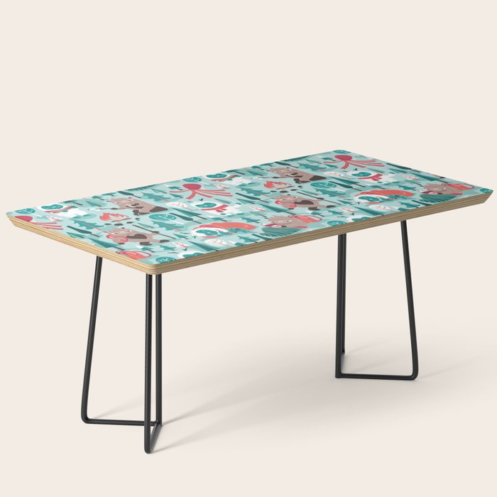 Besties // aqua background white Yeti brown Bigfoot teal and mint trees red and coral details Coffee Table Gallery Image 1