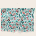 Besties // aqua background white Yeti brown Bigfoot teal and mint trees red and coral details Wall Hanging Gallery Image 1