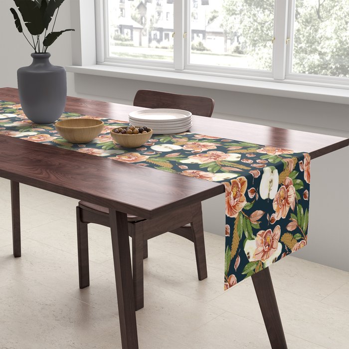 Tropical flowers autumn field D Table Runner Gallery Image 2