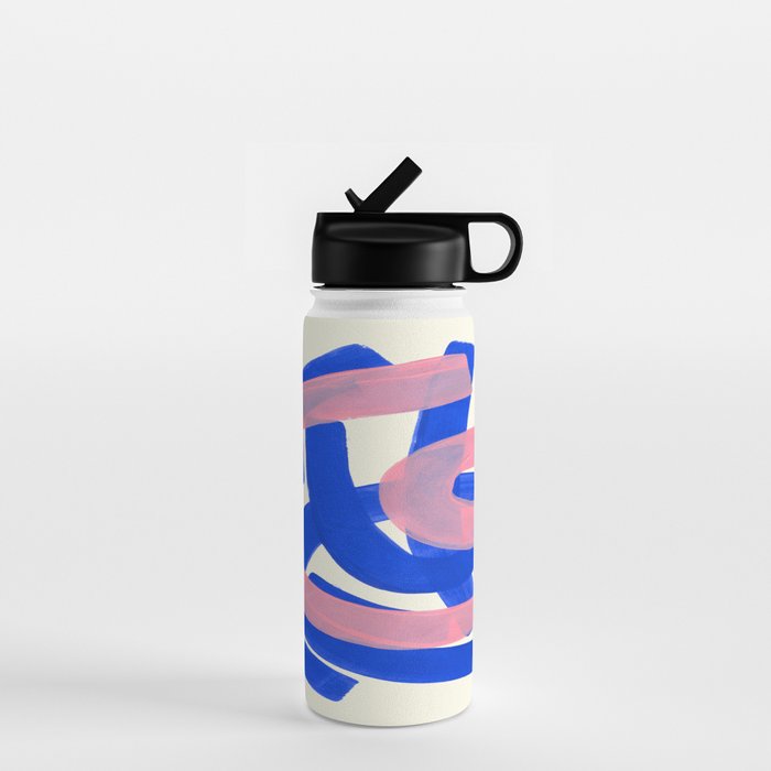 Tribal Pink Blue Fun Colorful Mid Century Modern Abstract Painting Shapes Pattern Water Bottle Gallery Image 1