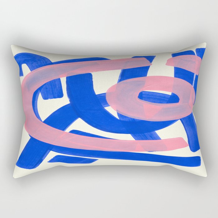 Tribal Pink Blue Fun Colorful Mid Century Modern Abstract Painting Shapes Pattern Rectangular Pillow Gallery Image 1
