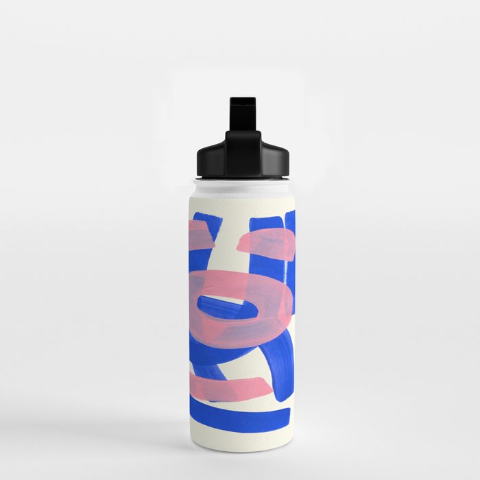 Tribal Pink Blue Fun Colorful Mid Century Modern Abstract Painting Shapes Pattern Water Bottle Gallery Image 2