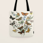 Vintage Scientific Illustration Butterfly Botanical Floral Lithograph Encyclopaedia Diagrams  Tote Bag Gallery Image 1