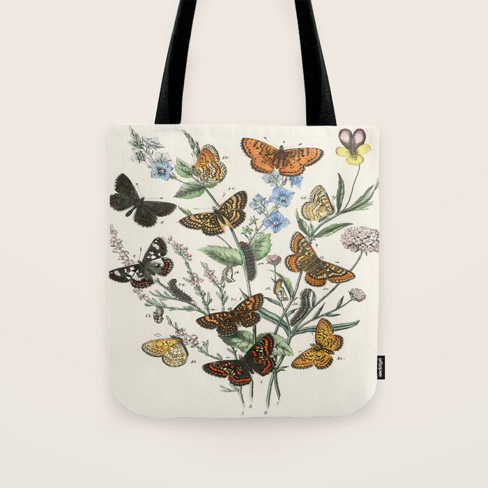 Vintage Scientific Illustration Butterfly Botanical Floral Lithograph Encyclopaedia Diagrams  Tote Bag Gallery Image 1