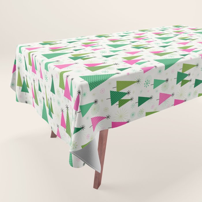 Mid-Century Modern Christmas Trees - Pink and Green Tablecloth Gallery Image 1