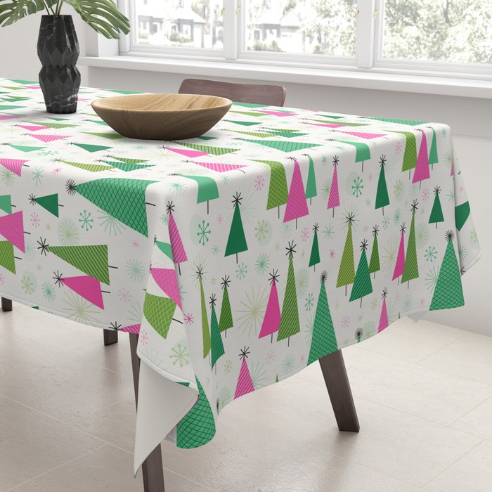 Mid-Century Modern Christmas Trees - Pink and Green Tablecloth Gallery Image 3