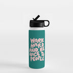 Work Hard and Be Nice to People in Green and Peach Pink Water Bottle Gallery Image 1