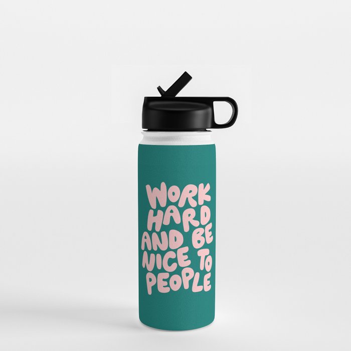Work Hard and Be Nice to People in Green and Peach Pink Water Bottle Gallery Image 1