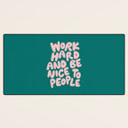 Work Hard and Be Nice to People in Green and Peach Pink Desk Mat Gallery Image 3