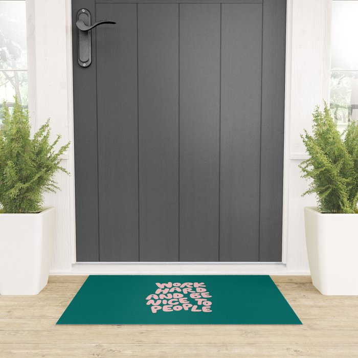 Work Hard and Be Nice to People in Green and Peach Pink Welcome Mat Gallery Image 3