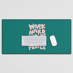 Work Hard and Be Nice to People in Green and Peach Pink Desk Mat Gallery Image 1