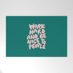 Work Hard and Be Nice to People in Green and Peach Pink Welcome Mat Gallery Image 1