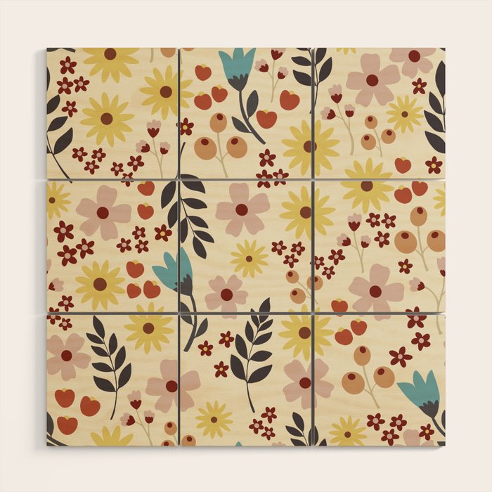 Wild flowers pattern Wood Wall Art Gallery Image 1