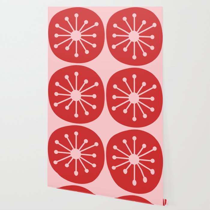 Atomic Age Mid Century Modern Retro Dots in Vintage Christmas Red and Pink Wallpaper Gallery Image 2