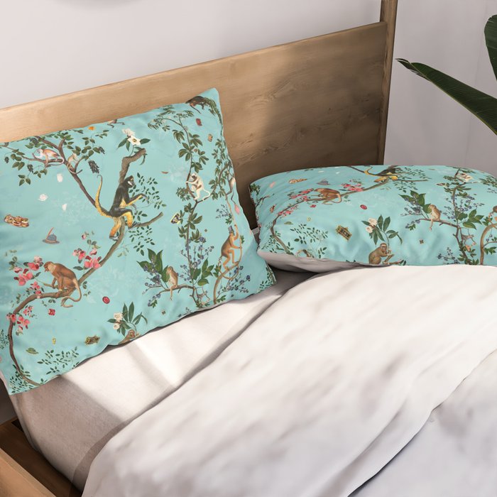 Monkey World Aqua Pillow Sham Gallery Image 2