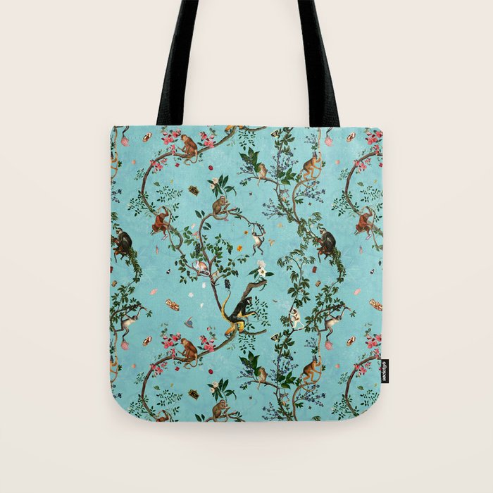 Monkey World Aqua Tote Bag Gallery Image 1