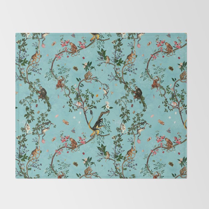 Monkey World Aqua Throw Blanket Gallery Image 2