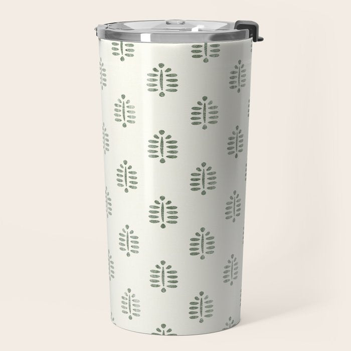 block print palm in sage on cream Travel Mug Gallery Image 2
