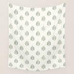 block print palm in sage on cream Wall Tapestry Gallery Image 4
