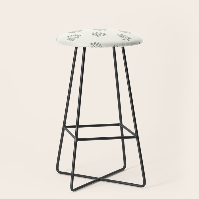 block print palm in sage on cream Stool Gallery Image 1