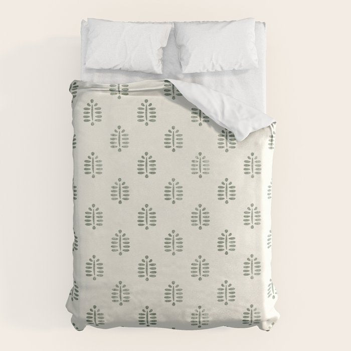 block print palm in sage on cream Duvet Cover Gallery Image 6
