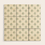 block print palm in sage on cream Wood Wall Art Gallery Image 1