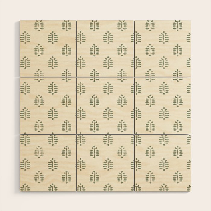 block print palm in sage on cream Wood Wall Art Gallery Image 1