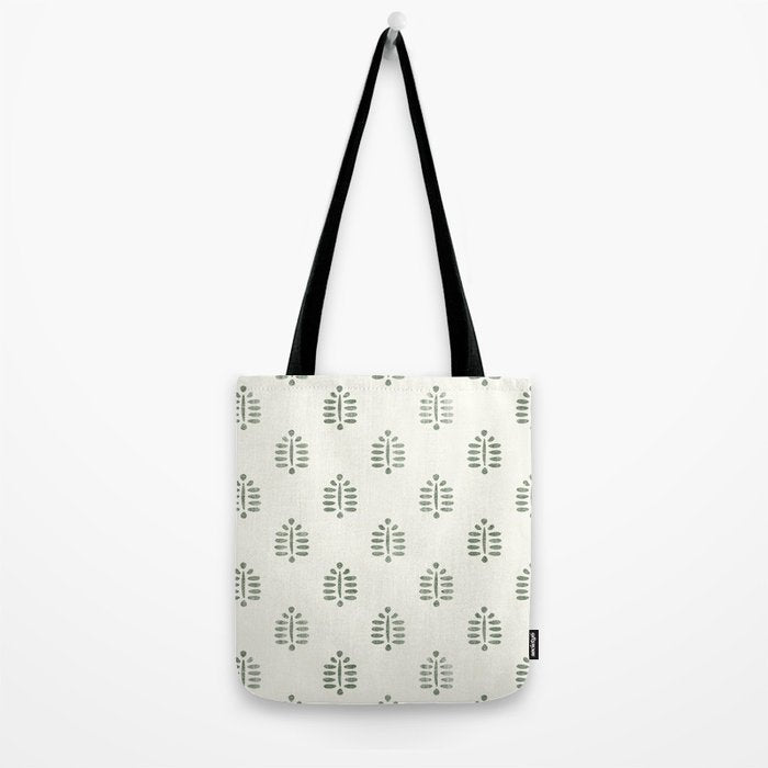 block print palm in sage on cream Tote Bag Gallery Image 2