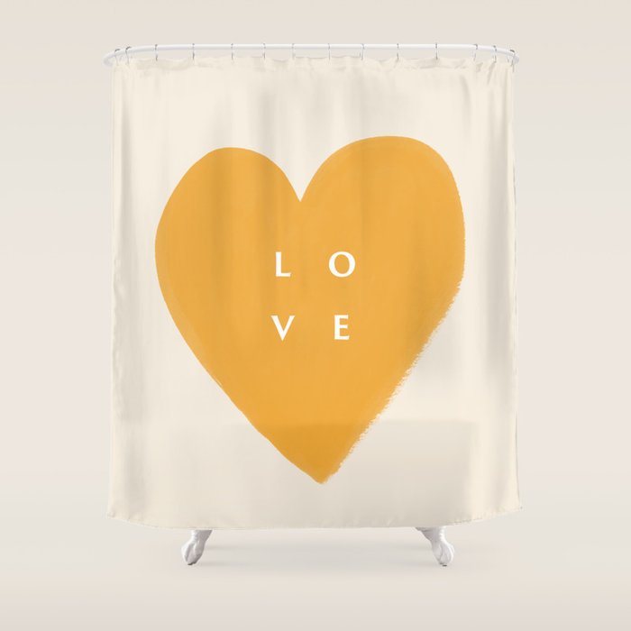Heart Love Gold Yellow - Typography Shower Curtain Gallery Image 1