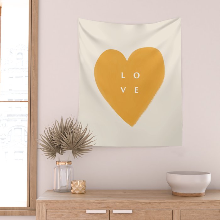 Heart Love Gold Yellow - Typography Wall Tapestry Gallery Image 2