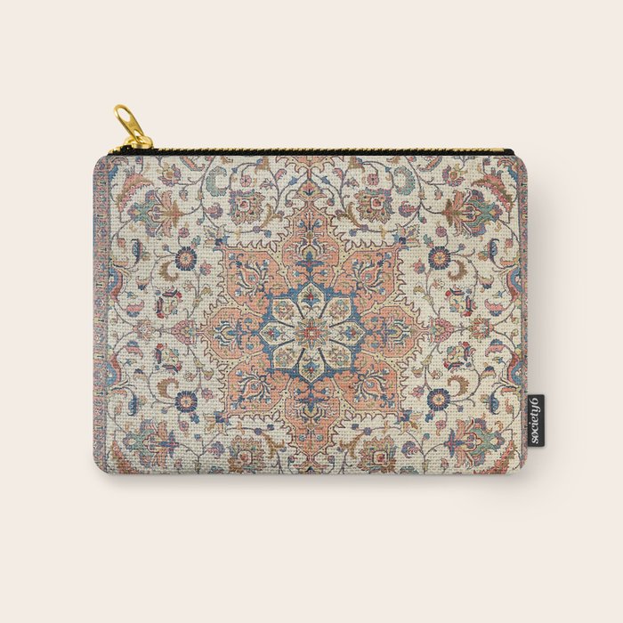 Fine Persia Tabriz Old Century Authentic Colorful Blue Rust Orange Vintage Patterns Carry All Pouch Gallery Image 1
