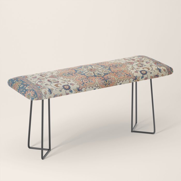 Fine Persia Tabriz Old Century Authentic Colorful Blue Rust Orange Vintage Patterns Bench Gallery Image 1