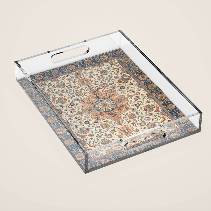 Fine Persia Tabriz Old Century Authentic Colorful Blue Rust Orange Vintage Patterns Acrylic Tray Gallery Image 1