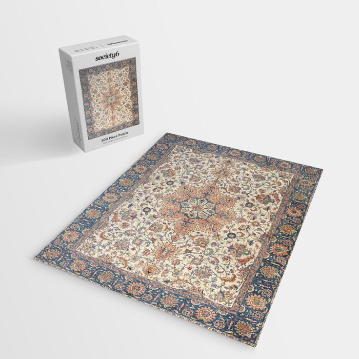 Fine Persia Tabriz Old Century Authentic Colorful Blue Rust Orange Vintage Patterns Jigsaw Puzzle Gallery Image 2