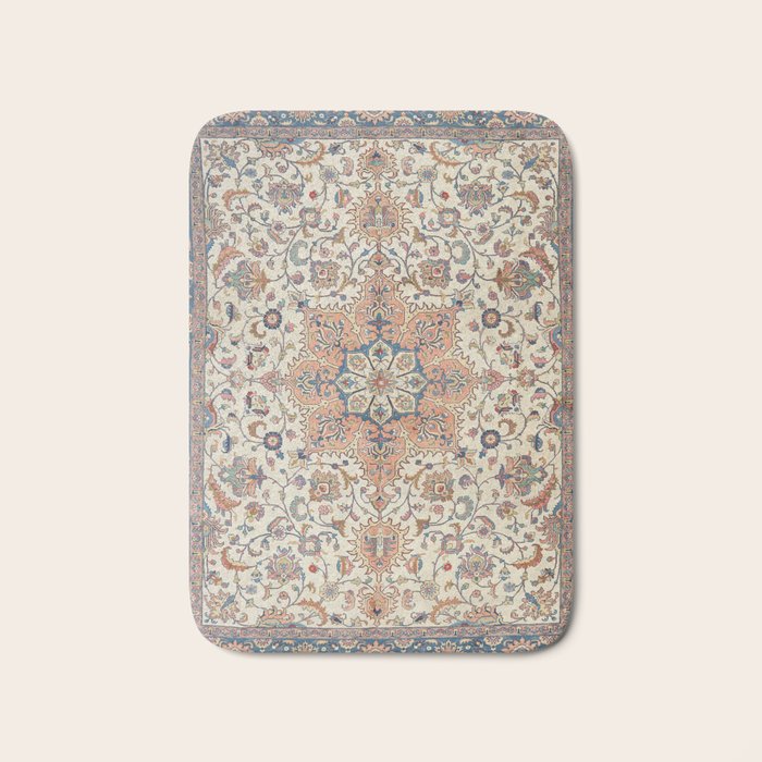 Fine Persia Tabriz Old Century Authentic Colorful Blue Rust Orange Vintage Patterns Bath Mat Gallery Image 1