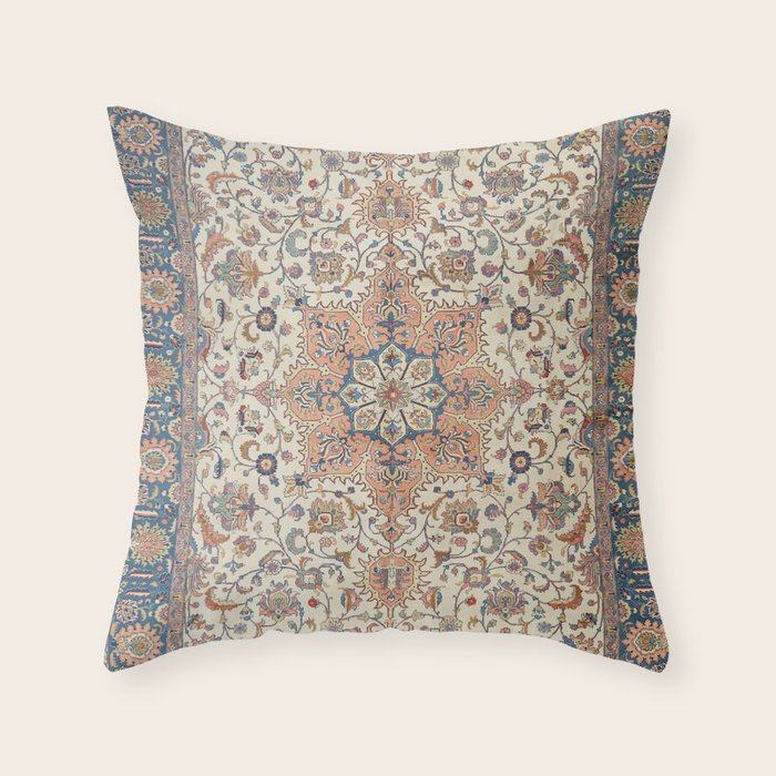 Fine Persia Tabriz Old Century Authentic Colorful Blue Rust Orange Vintage Patterns Throw Pillow Gallery Image 6