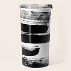 Stripes Black & White Minimalist Abstract Mid century Ink Art Dark Brush Strokes Travel Mug Gallery Image 2
