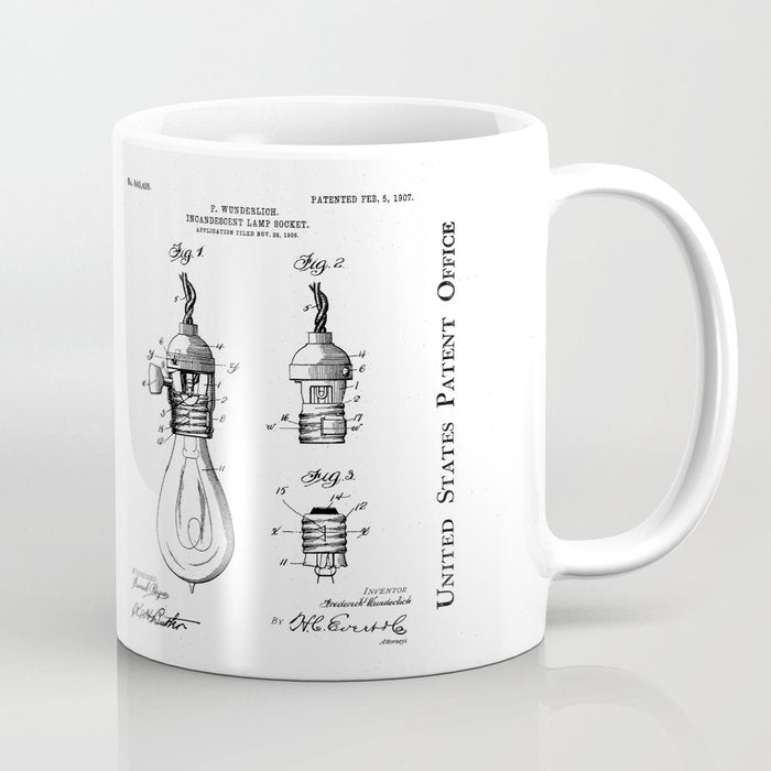 Light Bulb Patent - Designer Industrial Design Art - Blueprint Coffee Mug Gallery Image 1