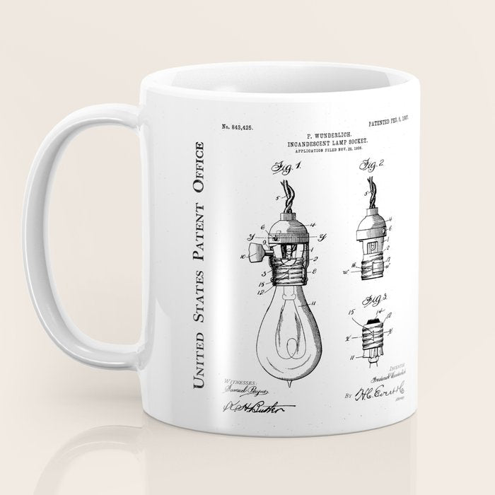 Light Bulb Patent - Designer Industrial Design Art - Blueprint Coffee Mug Gallery Image 3