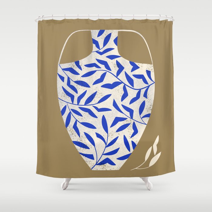 Leafy Blue Vase Shower Curtain Gallery Image 1