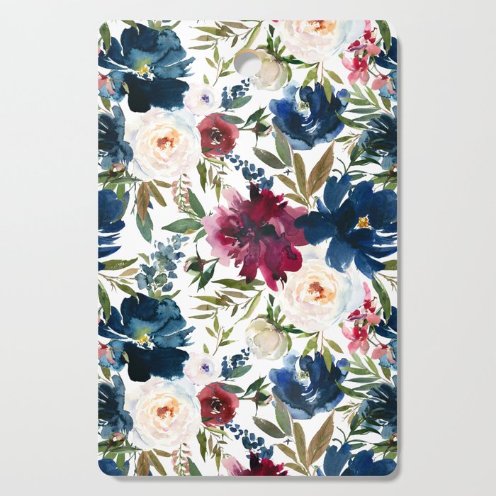 Burgundy Navy Floral Watercolor Pattern A  Cutting Board Gallery Image 1