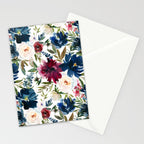 Burgundy Navy Floral Watercolor Pattern A  Stationery Card Gallery Image 2